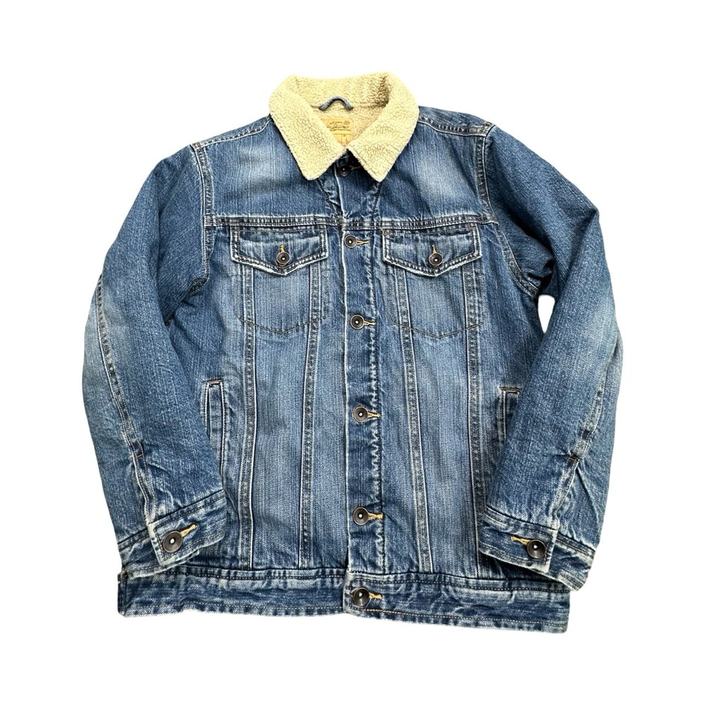 Old Navy Denim Jacket Boys‎ Large Blue Sherpa Lined Trucker Cotton Workwear